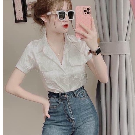 áo sơ mi nắp túi ngực chất đẹp lụa tơ hot hit l v sang chảnh nắp túi ngực