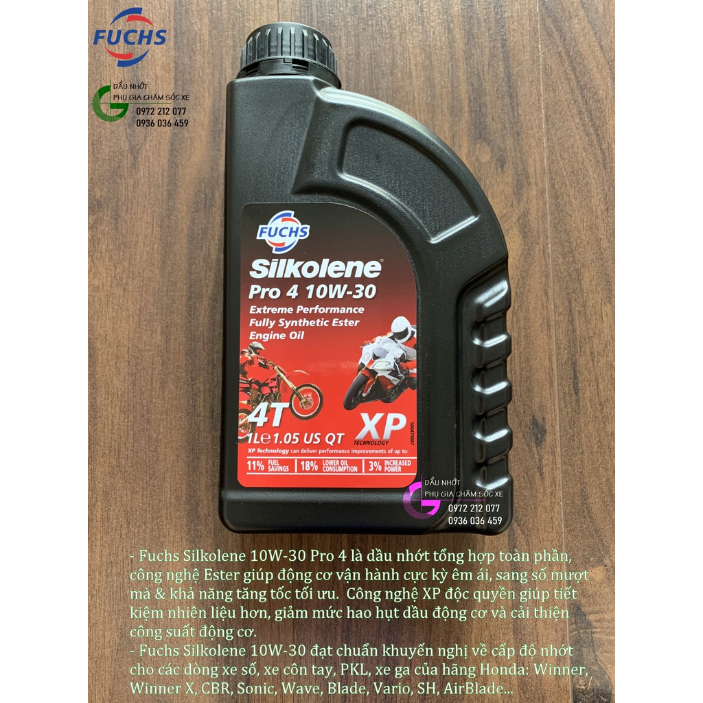 Dầu Fuchs Silkolene Pro 4 10W-30 XP tổng hợp toàn phần cho xe Honda, Winner X
