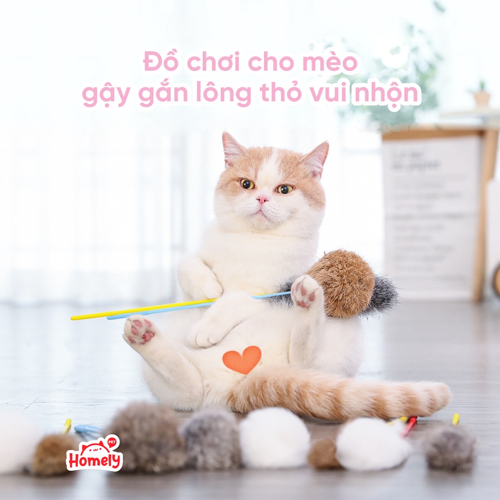 Đồ chơi cho mèo kiểu gậy gắn lông thỏ sáng tạo dễ thương vui nhộn Homely Pet