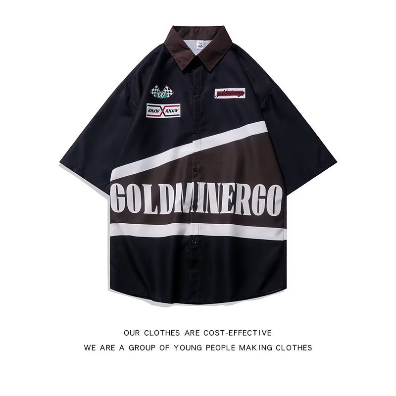 Áo Sơ Mi Ngắn Tay Dáng Rộng Phối Màu Phong Cách retro Mỹ 2022 Cho Nam