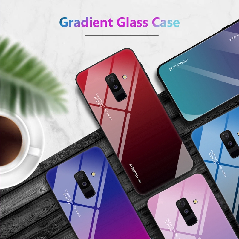 Ốp điện thoại kính cường lực cứng màu gradient cho Samsung Galaxy A6/A8 2018