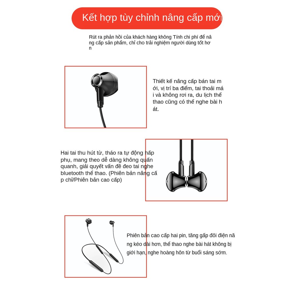 dd8Tai Nghe Bluetooth Không Dây Cổ Dây Thể Thao, Tai Dài Chờ Thời Lượng Pin Tai Nghe Nghe Bài Hát Dành Cho XiaomivivoApp