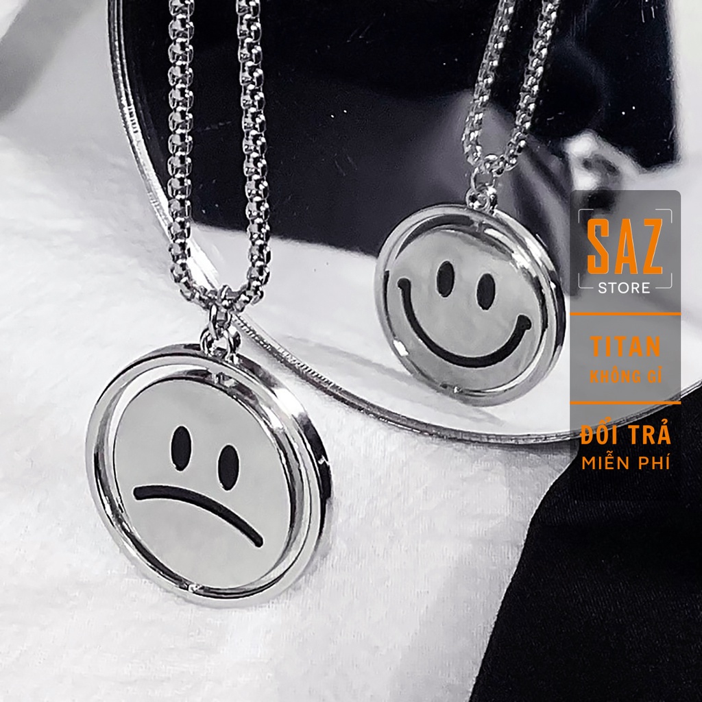 Vòng cổ Nam Nữ 2 trong 1 gồm mặt cười và mặt mếu được thiết kế độc đáo có thể xoay 180 độ,SAZ dây kim loại dày -ICON