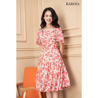 Váy hoa hồng xếp li ngực