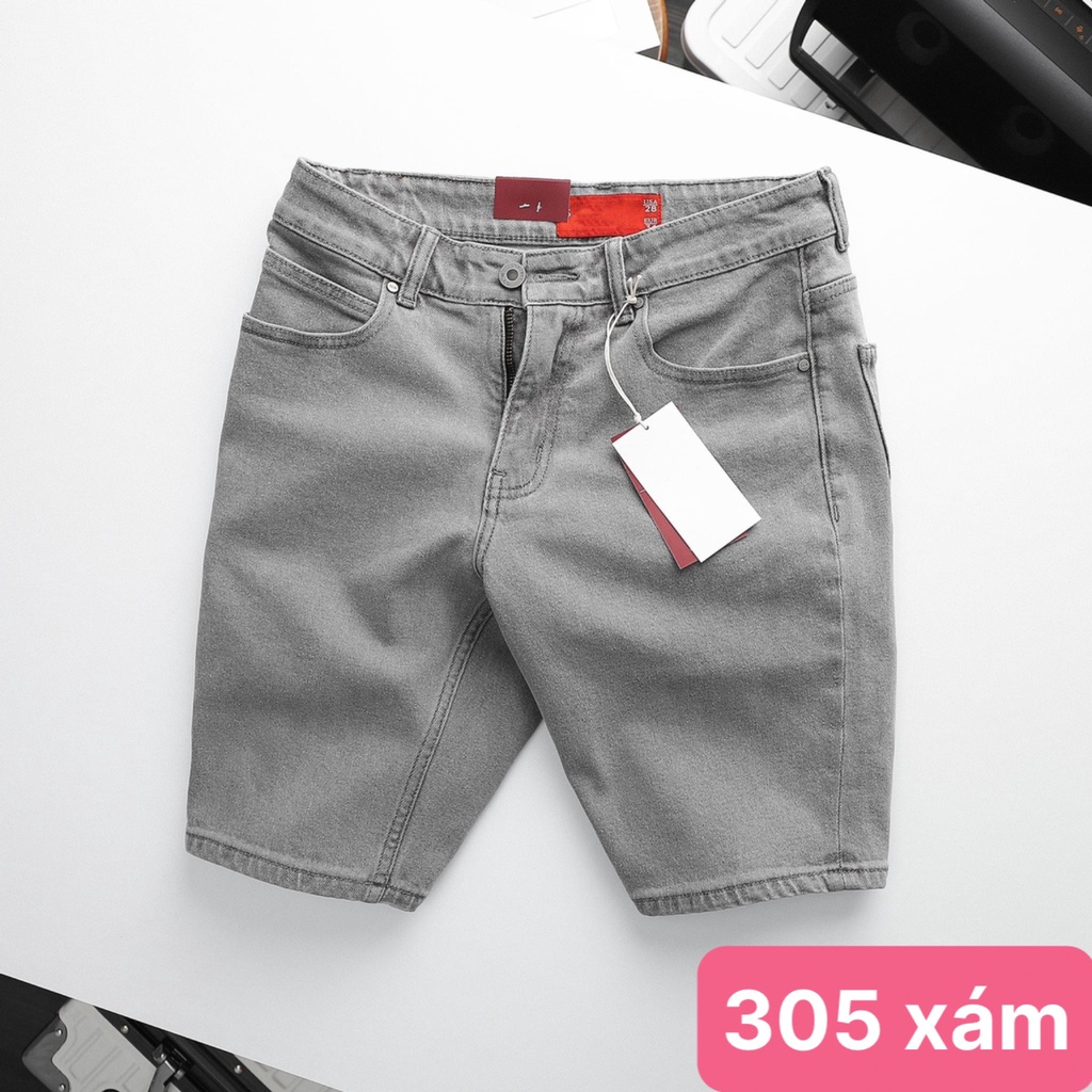 Quần short đùi jean nam màu xám đen trơn không rách gối chất bò cao cấp co dãn 4 chiều cực đẹp, quần rin nam HD23