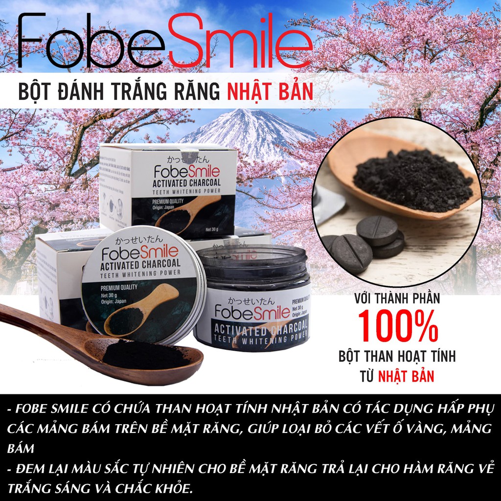 Bột Trắng Răng Than Tre Hoạt Tính Fobe Smile Hũ 30gr