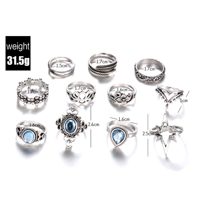 Set 11 nhẫn đeo tay kim loại thiết kế độc đáo thời trang cho nữ