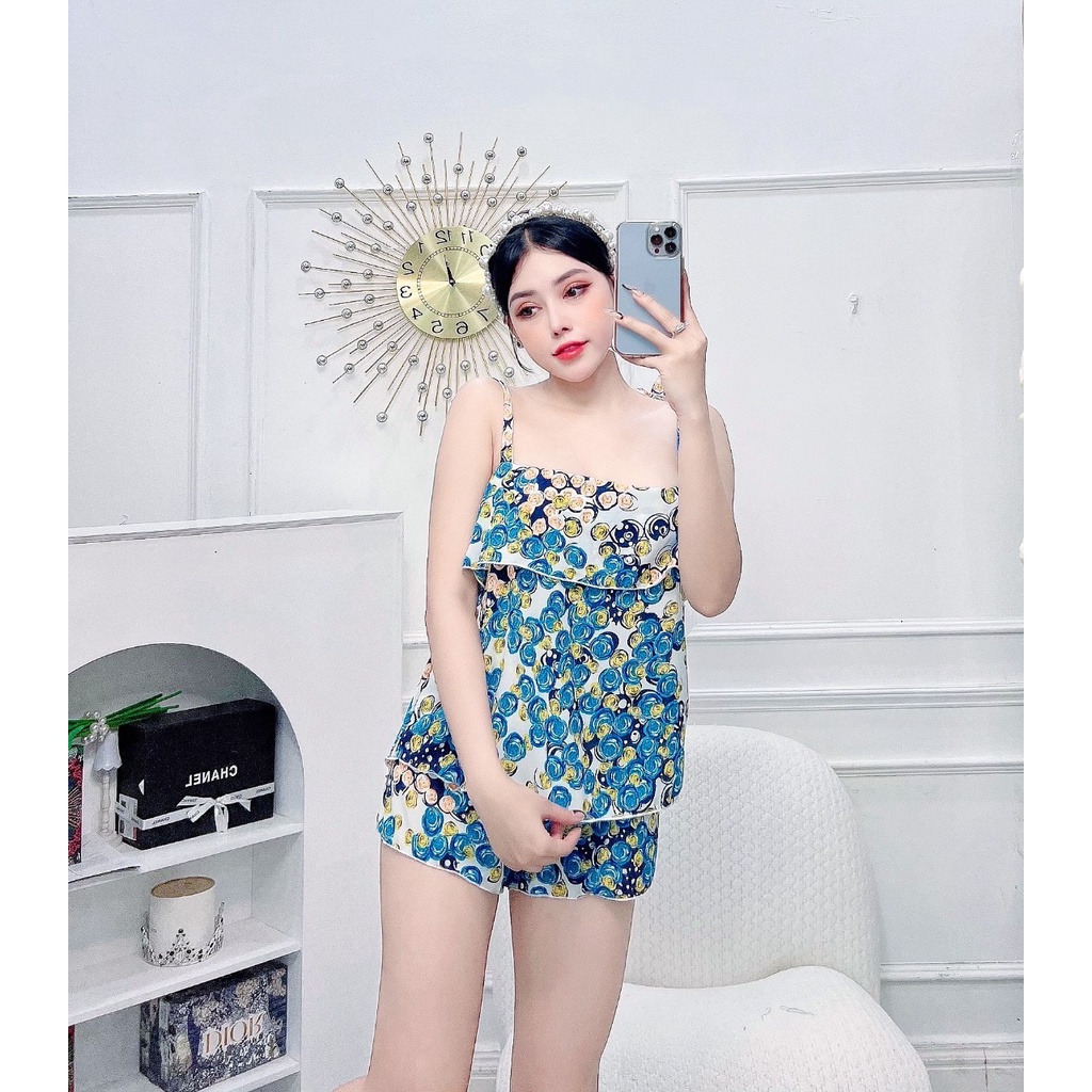 Đồ ngủ 2 dây 2 tầng vải voan họa tiết nhiều loại siêu xinh freesize dưới 57kg
