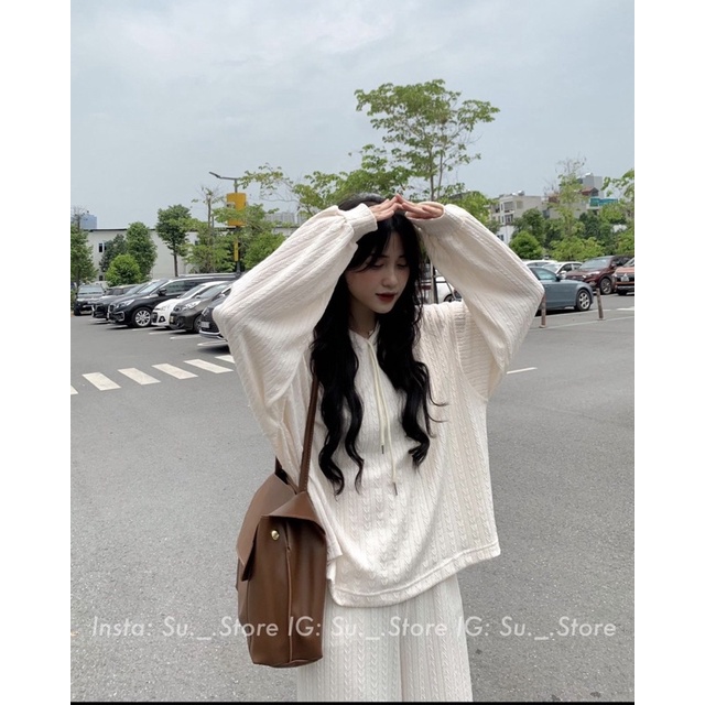 SET BỘ LEN GÂN ÁO HOODIE DÀI TAY CÓ MŨ MIX QUẦN SUÔNG CULOTTES SBLAMQ