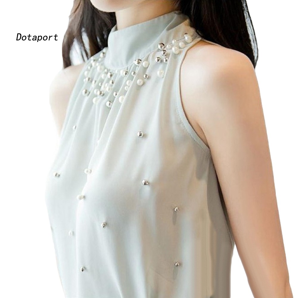 Áo Chiffon Sát Nách Màu Trơn Đính Hạt Thời Trang Cho Nữ