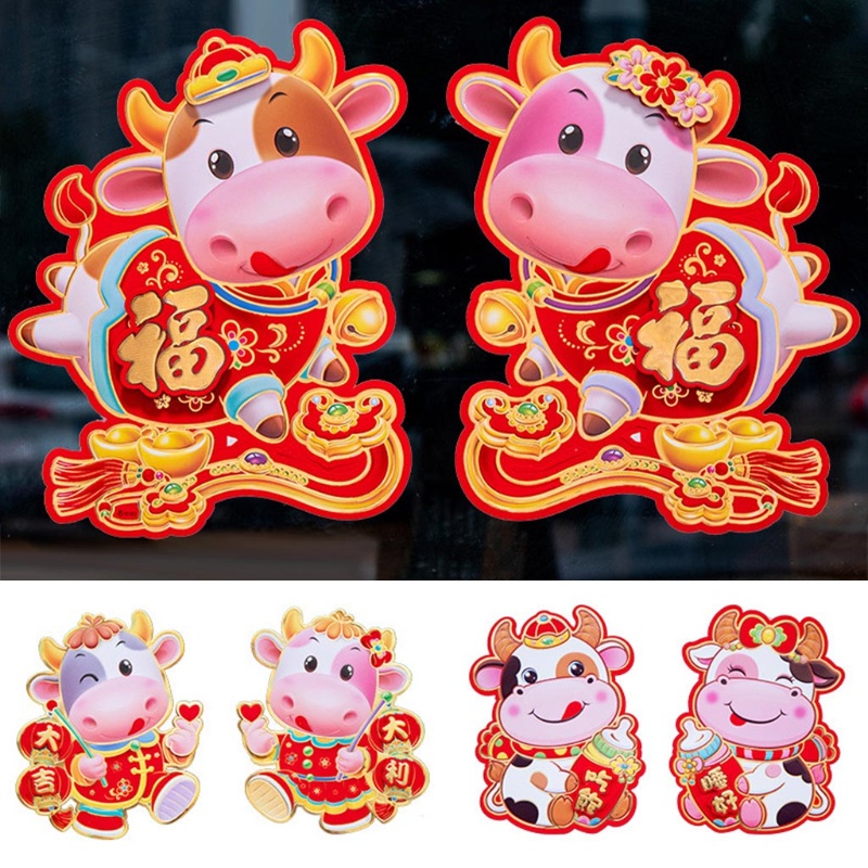 Miếng Dán Trang Trí Cửa Hai Mặt Họa Tiết Hoạt Hình Năm Mới 2021