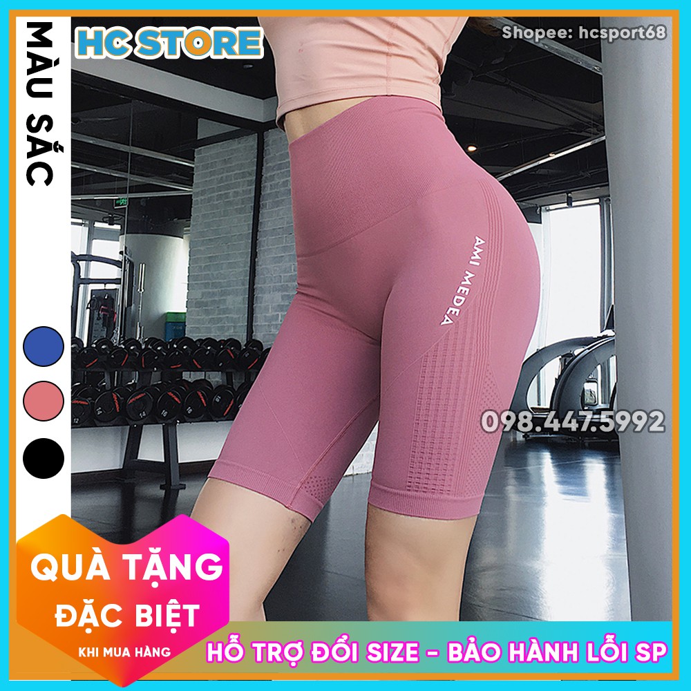 Quần Short Lửng Nữ QL07 Ami Medea Tập Gym Yoga Lưng Cao, Nâng Mông, Chất Dệt Kim Co Giãn