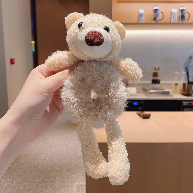 Dây Cột Tóc Lông Thỏ Hình Gấu Hoạt Hình Dễ Thương