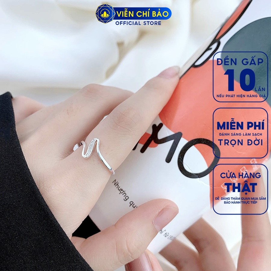 Nhẫn bạc nữ sóng đính đá chất liệu bạc 925 thời trang phụ kiện trang sức Viễn Chí Bảo N400236