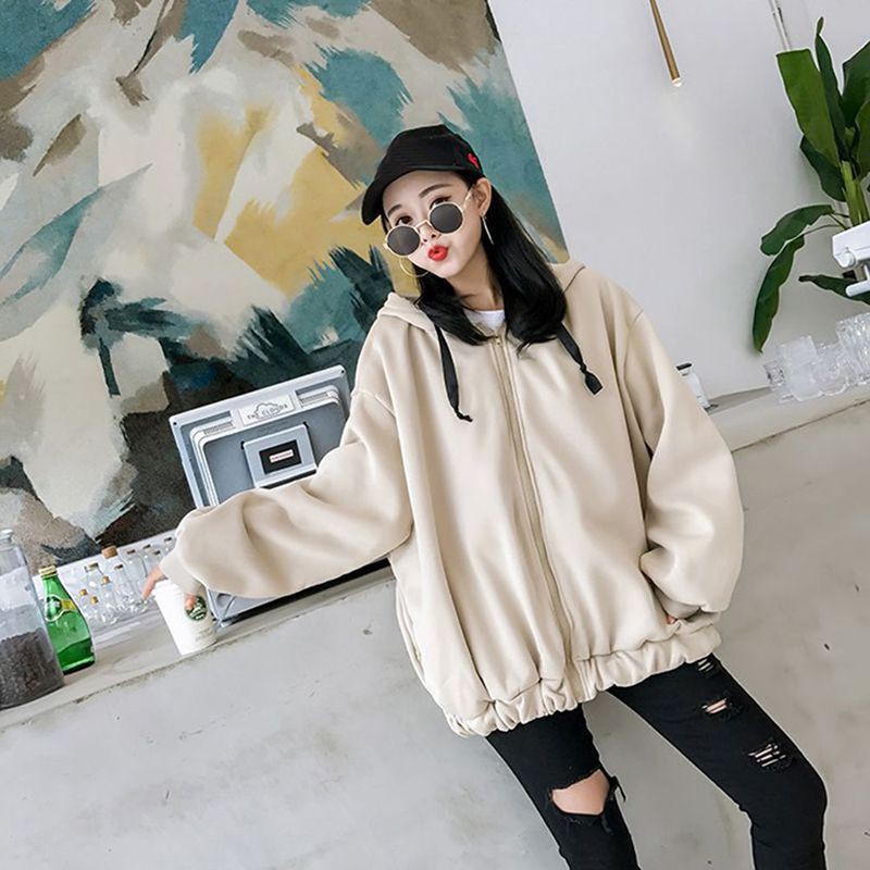 Áo Hoodies tay dài phối khoá kéo chất nhung giữ ấm cho phái nữ | BigBuy360 - bigbuy360.vn