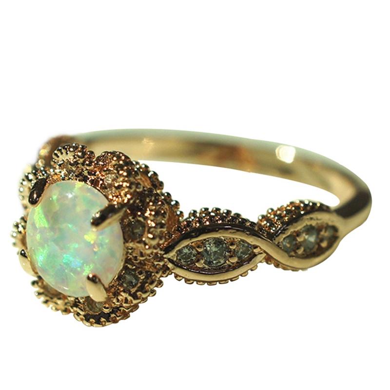 Nhẫn Mạ Bạc Đính Đá Opal Cổ Điển Cho Nữ