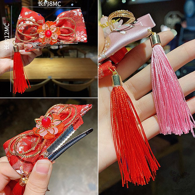 Nơ Cài Tóc Thiết Kế Tua Rua Phong Cách Trung Hoa Cho Bé Gái