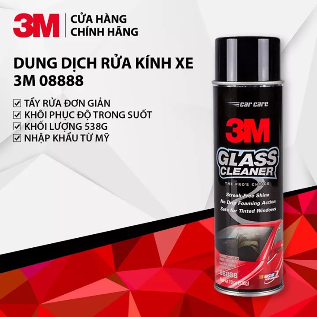 Dung Dịch Rửa Kính Ô Tô Chuyên Dụng 3M 08888 Glass Cleaner Dùng Cho Xe Hơi và Kính Trong Gia Đình (Nhập Khẩu USA)