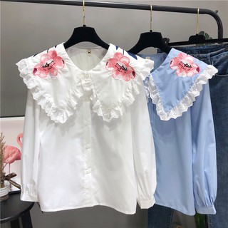 Áo Sơ mi  cổ búp bê hoa thêu