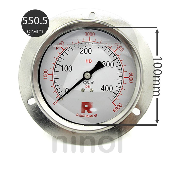 Đồng hồ đo áp suất khí nén, hơi mặt 100mm dầu chân ren sau