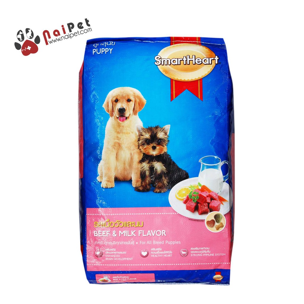 Thức Ăn Hạt Khô Vị Thịt Bò Và Sữa Cho Chó Con Puppy SmartHeart 1.5kg