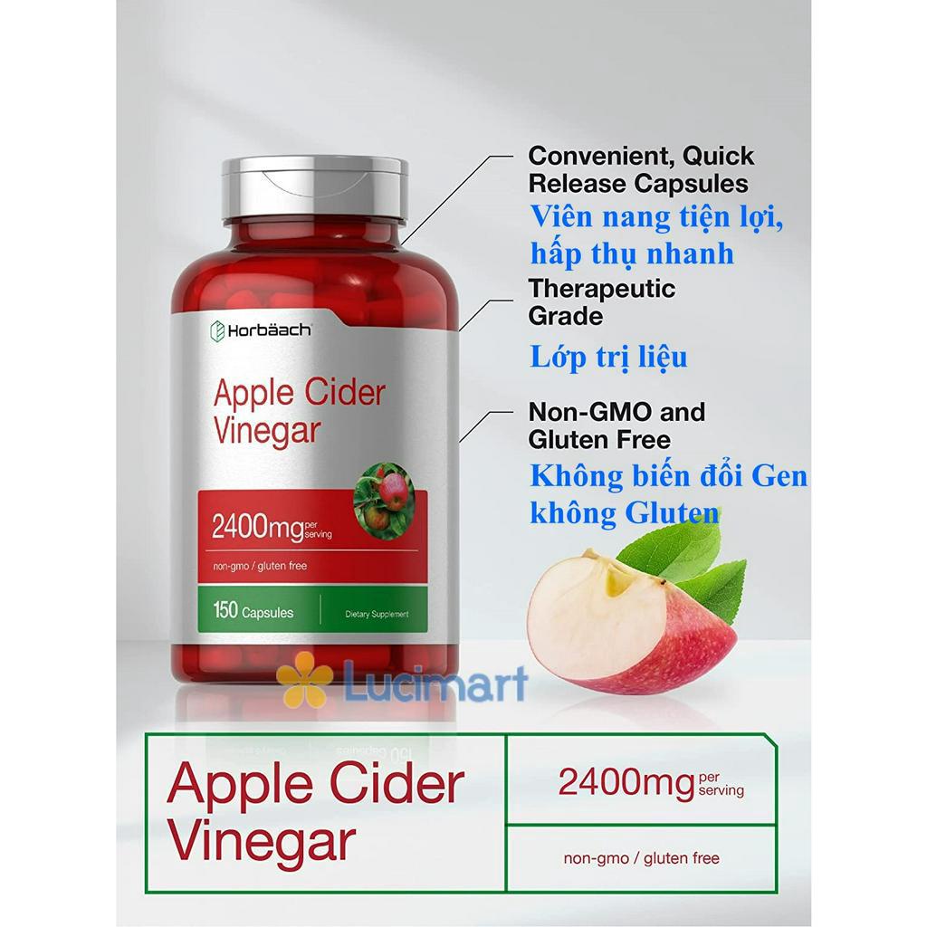 Viên uống giấm táo hữu cơ Horbaach Apple Cider Vinegar 2400mg, hũ 150 viên [Hàng Mỹ hạn dùng 2025]