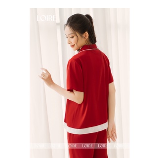 Bộ Pijama Lụa Đỏ Phối Voan Trắng Basic Loirechic LPN28