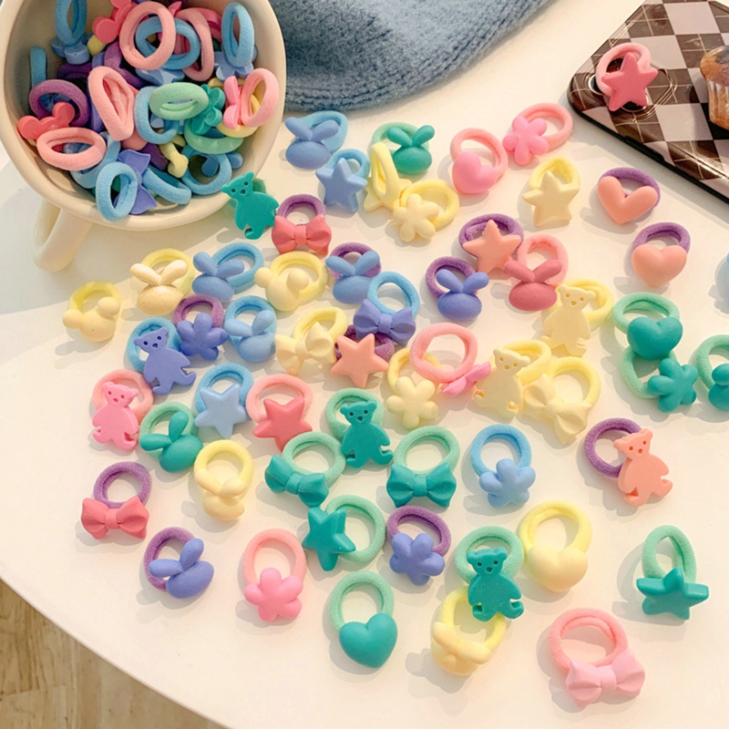 ✨✨Set 10 Dây Cột Tóc Cao Su Co Giãn In Họa Tiết Thỏ Hoạt Hình Phong Cách Hàn Quốc Cho Bé