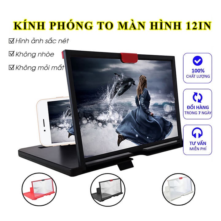 Kính phóng to màn hình điện thoại 12 inch 5D chống lóa mỏi mắt, phóng đại màn hình siêu lớn sắc net hơn hẳn kính 3D 4D