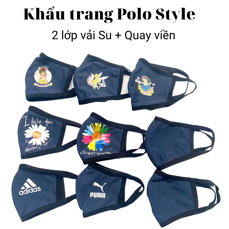 10 cái Khẩu trang 2 lớp vải Su Polo Style, quay viền đeo êm tai, dễ thở, nam nữ đều đeo đẹp