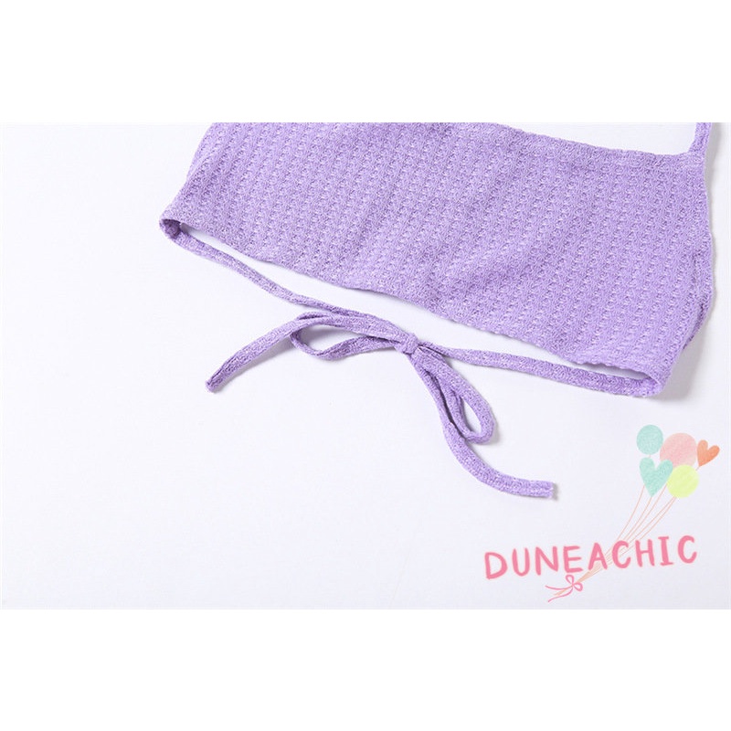 DUNEA Set đồ gồm áo tank top dệt kim + chân váy màu trơn thiết kế ôm sát tôn dáng
