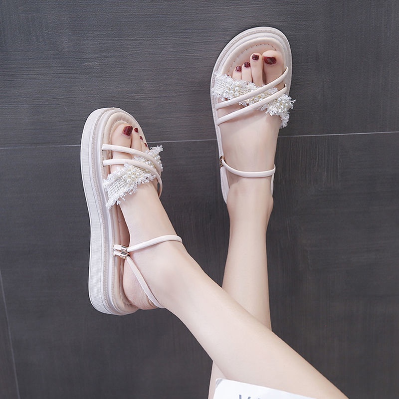 Giày Sandal Đế Phẳng Hai Quai Phong Cách La Mã Thời Trang Mùa Hè Hàng Mới Dành Cho Bạn Nữ Mang Thai Đi Biển