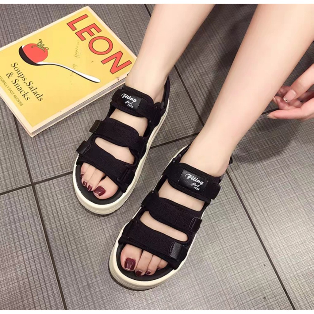 Sandal Nữ Đi Học Unisex Nam Nữ Fitting C49 - Mery Shoes,Sandal Nam Nữ Học Sinh ULZANG 3 Quai Ngang Đế Êm.