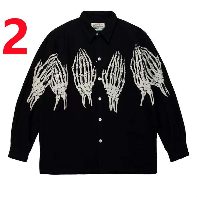 Bán Chạy Nhất Áo Sơ Mi Unisex Tay Dài In Hình Móng Vuốt Ma Xương WACKO MARIA Cỡ Lớn Cho Nam Và Nữ