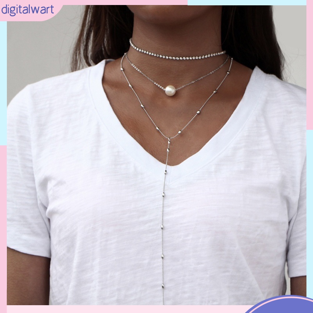 Vòng cổ Nhiều Lớp Đính Đá / Ngọc Trai Nhân Tạo Thời Trang Dành Cho Nữ