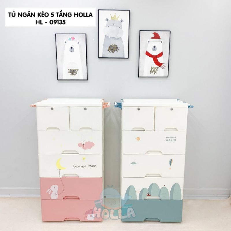 Tủ quần áo trẻ em 5 tầng Holla, tủ nhựa lắp ghép vân gỗ đựng đồ em bé
