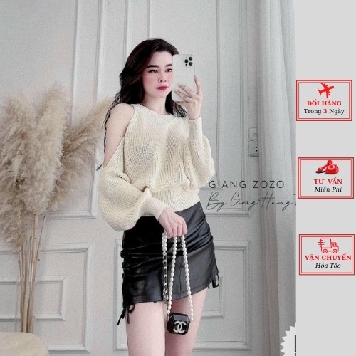 Áo len nữ lệch vai trắng cánh dơi tay thụng ulzzang Hàn Quốc thu đông