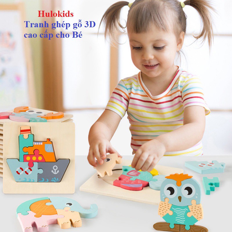 Đồ chơi tranh ghép hình khối gỗ nổi, xếp hình khối 3D cho bé
