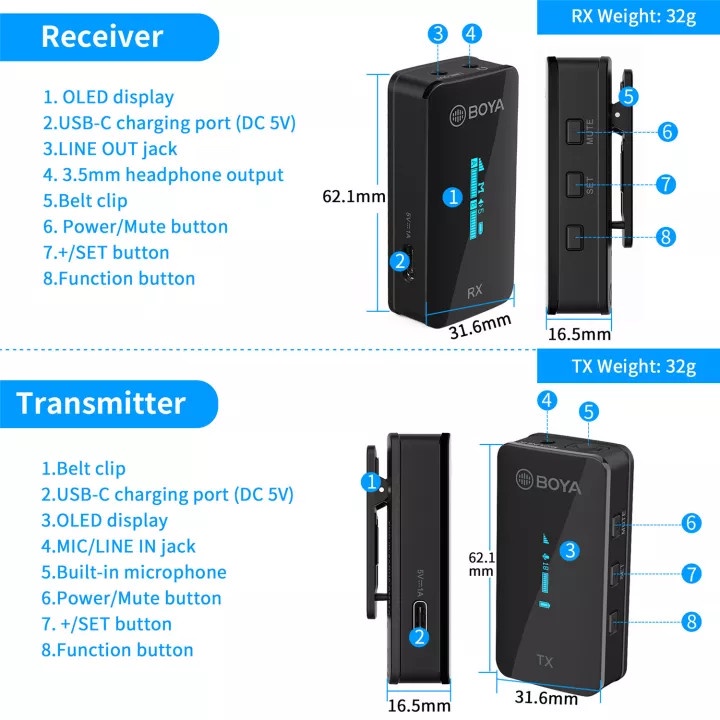BOYA BY-XM6-S1/S2 & BY-XM6-K1/K2 -  - Mic Thu Âm Không Dây Cổng 3.5mm Dành Cho Điện Thoại và Máy Ảnh