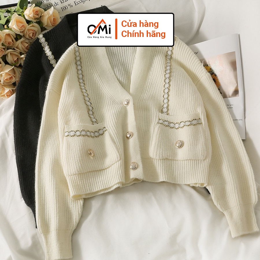 Áo khoác ngoài cardigan nữ form rộng, áo cardigan nữ OMI chất liệu len mịn 2 màu đen trắng | BigBuy360 - bigbuy360.vn