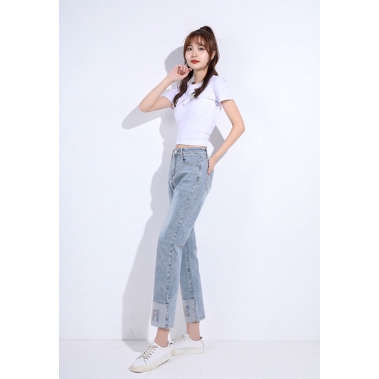 quần jean big size xanh nhạt ống đính đá size lớn 65-95kg