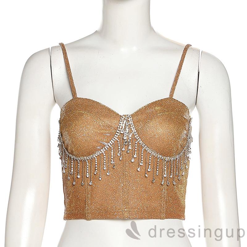 Áo không tay dáng ôm đính đá phối tua rua thời trang cho nữ