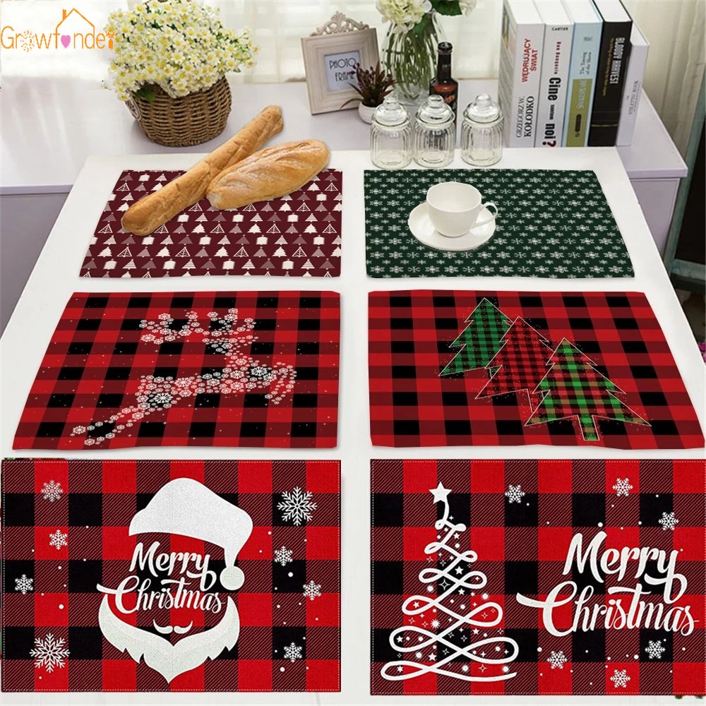Tấm Lót Bàn Ăn Bằng Cotton Lanh Chống Trượt Cách Nhiệt In Họa Tiết Giáng Sinh Dễ Thương