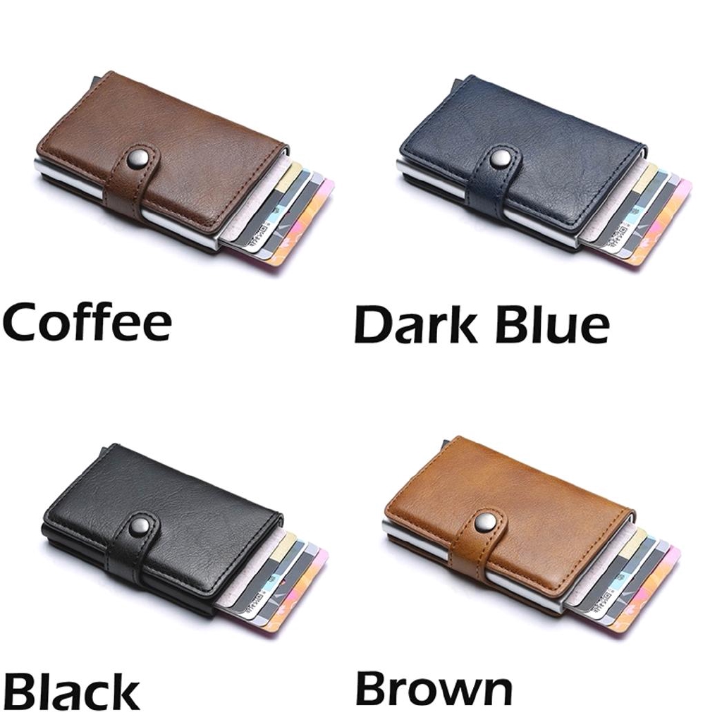 Leather Mens Aluminum Wallet RFID Blocking Mini Magic Wallet Automatic Credit Card Coin Purse