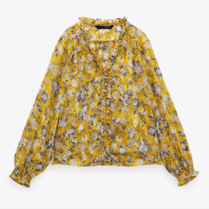 Áo sơ mi voan hoa nhí vàng ZR