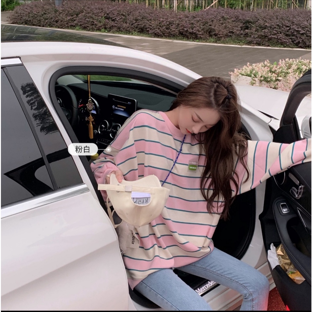 [ 𝗦𝗜𝗘̂𝗨 𝗚𝗜𝗔̉𝗠 𝗚𝗜𝗔́ ]  ÁO SWEATER NỮ KẺ NGANG TAY DÀI FORM RỘNG UNISEX Nhiên Trần sneaker unisex | BigBuy360 - bigbuy360.vn