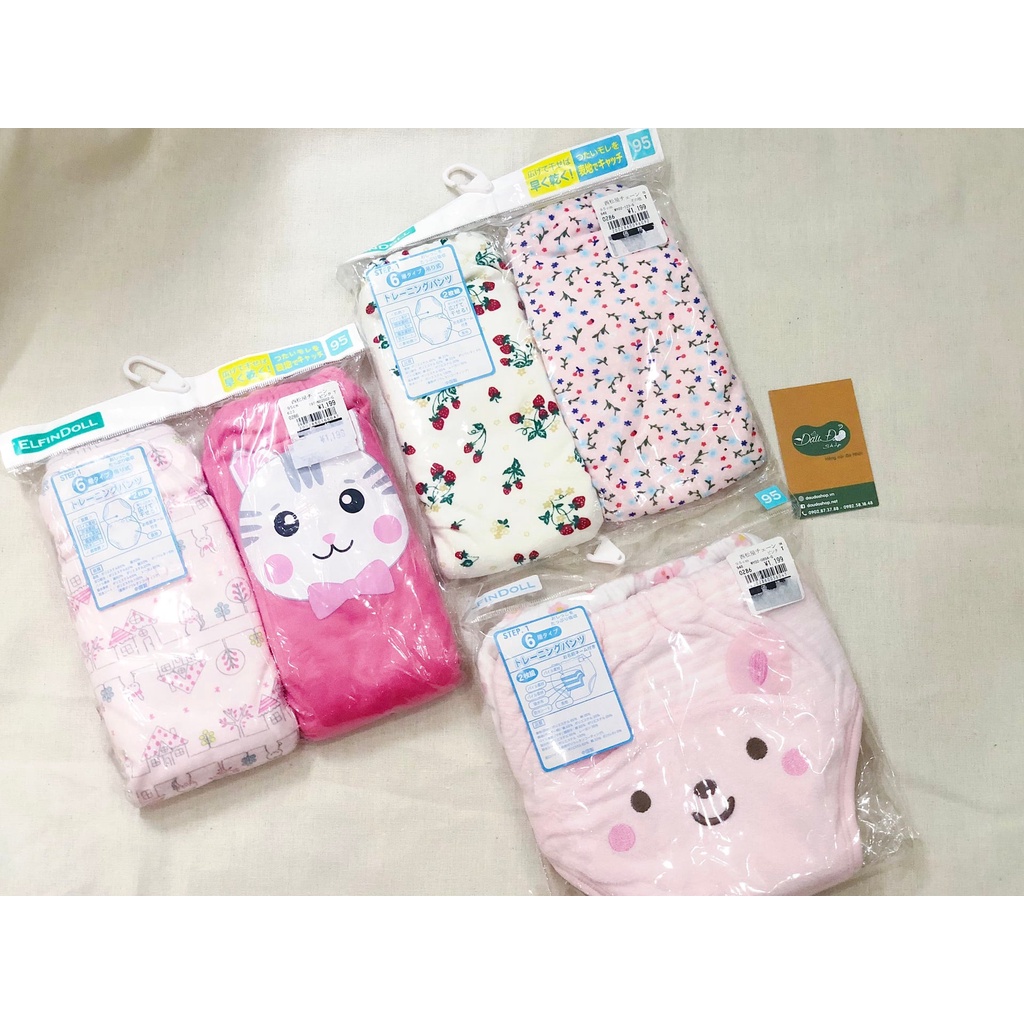 [FREESHIP] (Nhiều mẫu) Quần tập bỏ tã Elfindoll cho bé gái size 80/90/95 set 2 cái - Hàng nội địa Nhật