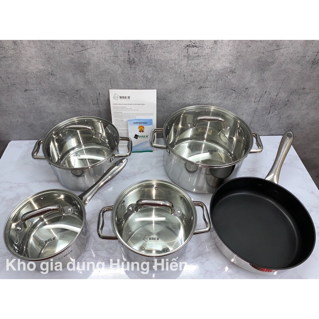 (Mã CHUT002 giảm 8%) Bộ 5 Nồi Chảo Inox  ARBER CLEAR - Hàng chính hãng
