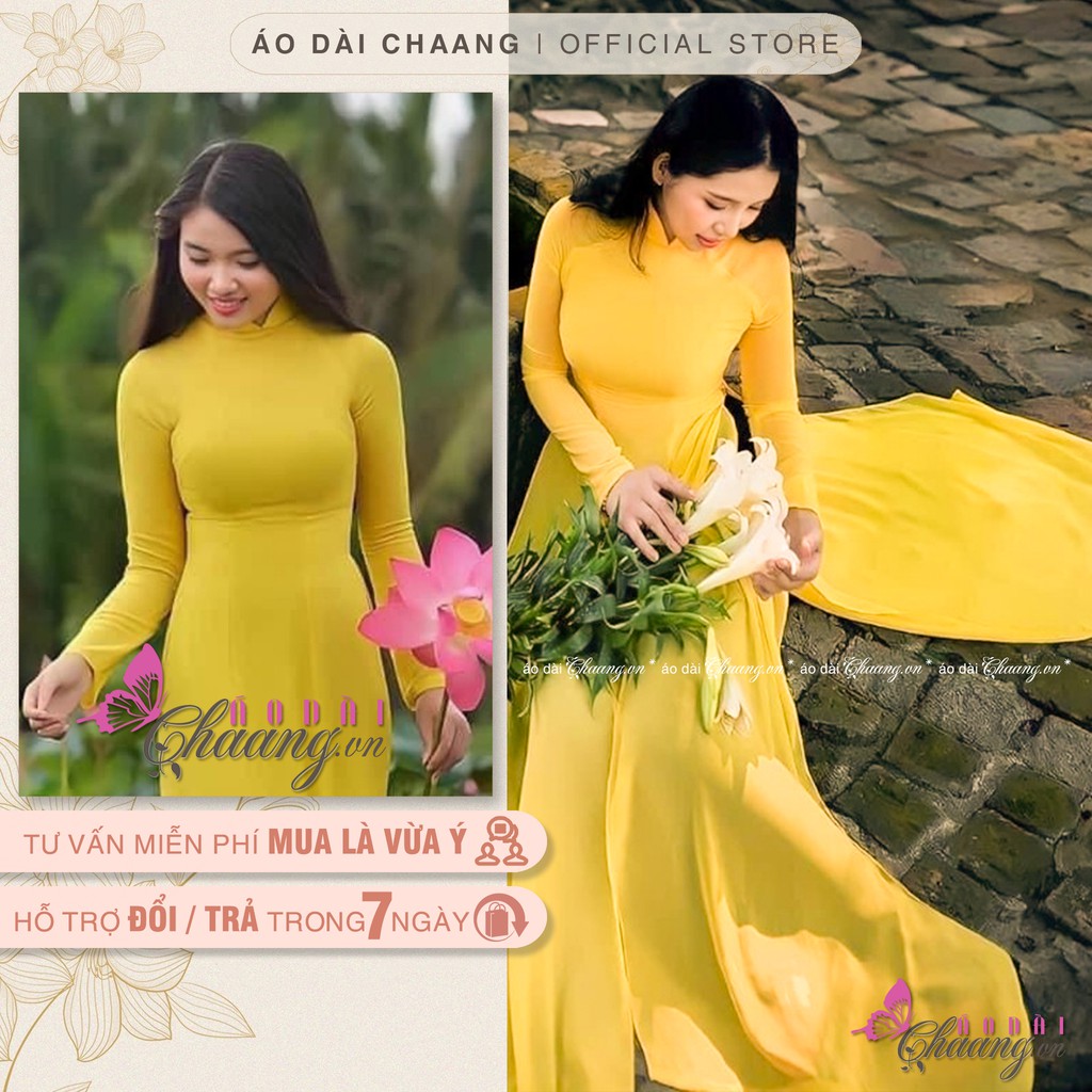 Áo dài 4 tà truyền thống_Chaang_May sẵn áo dài màu vàng cúc xinh tươi, vải đẹp