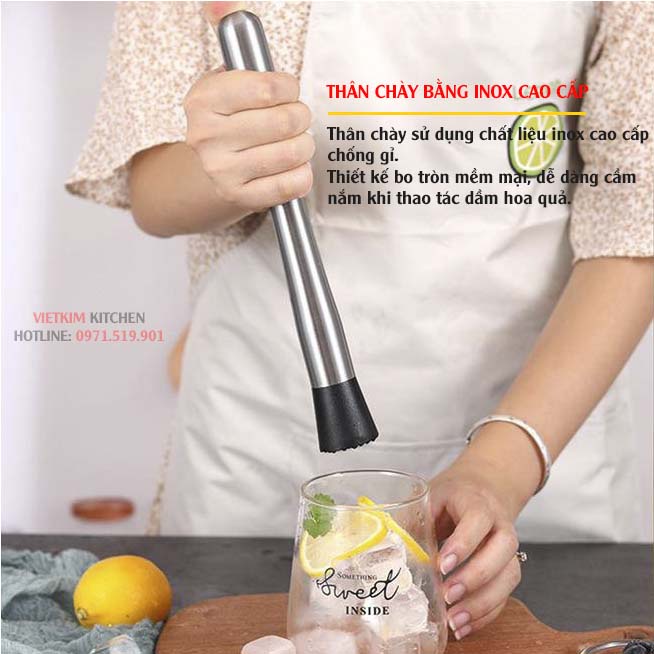 Chày bar dầm inox pha chế cocktail 20,5cm